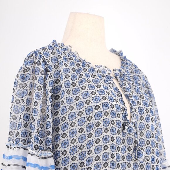 MISA LOS ANGELES Renata Chiffon Blouse Lightweight Blouson Sleeve Blue Size L - Picture 6 of 12